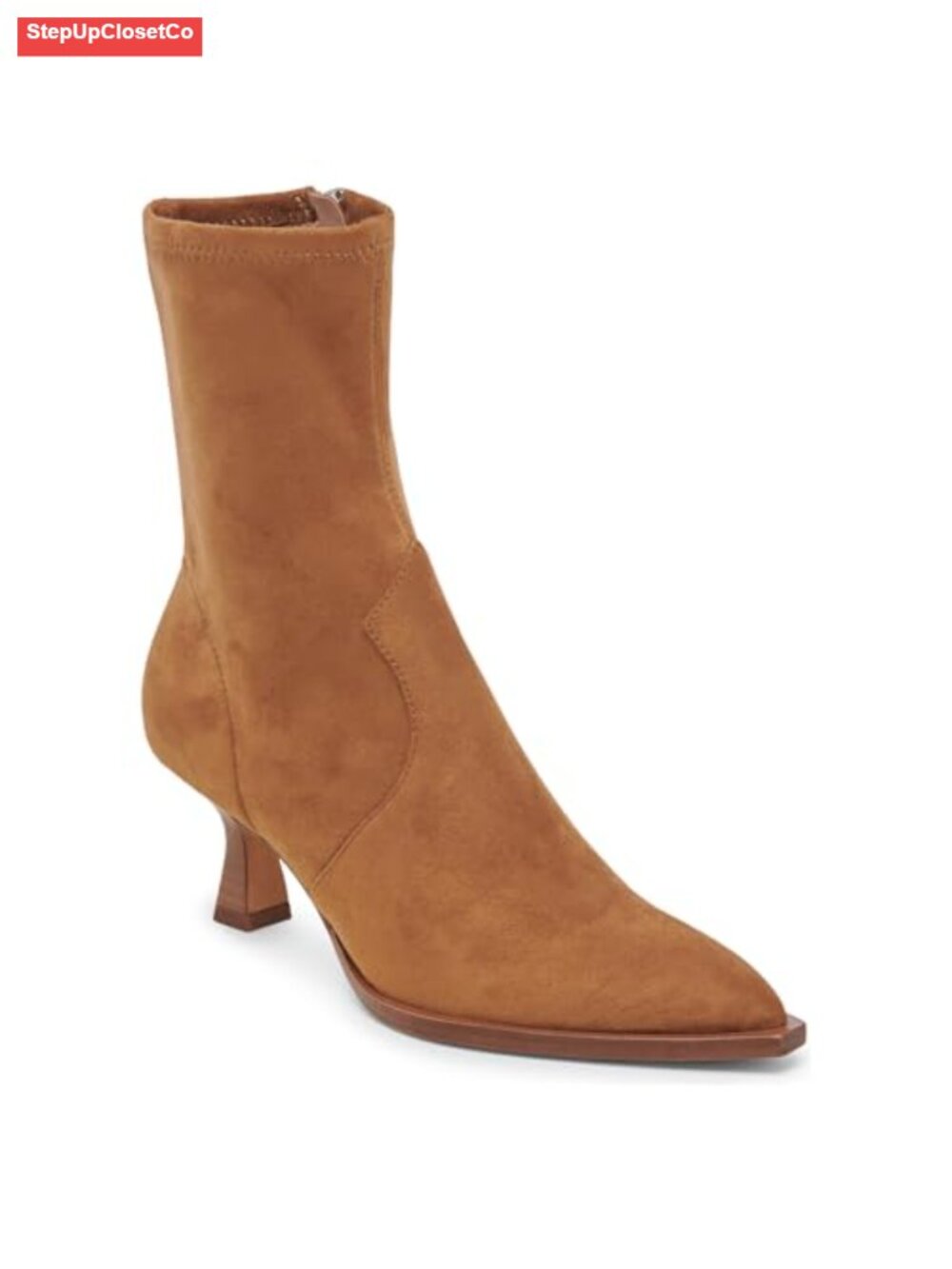 Pointy Toe Ankle Boots Stacked Kitten Heel Side Zipper Leather Booties